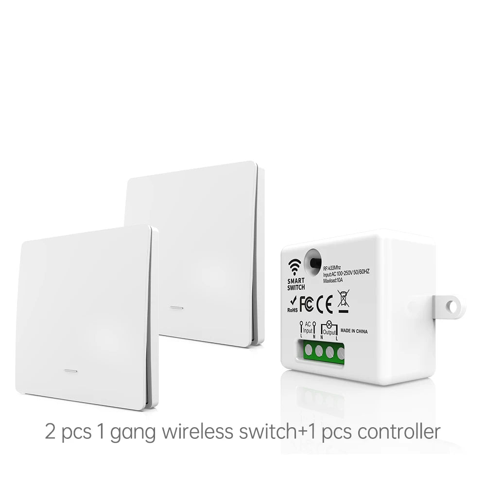 RF433 intelligent wireless switch module kit, self-powered remote AC 100-250V 10A receiver controller, lamp and electrical autom