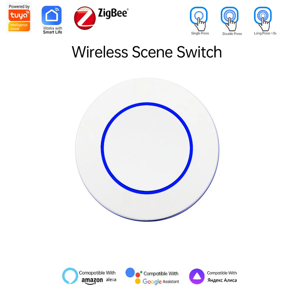 ZigBee 3.0 Wireless Push Button Smart Scene Switch Controller Automation Scenario Linkage with Tuya devices Need Zigbee Gateway
