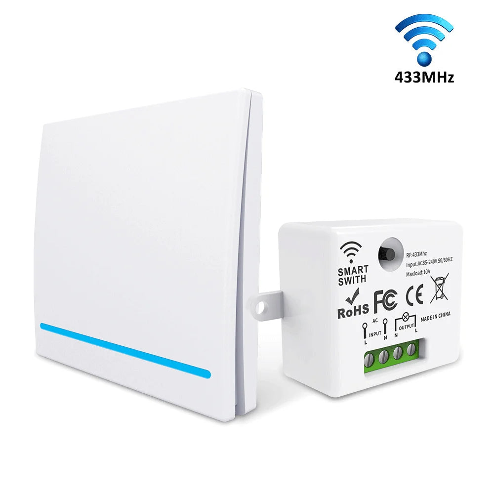 Remote control switch RF433 remote switch without wiring, can be freely attached to lighting switches, stair switches