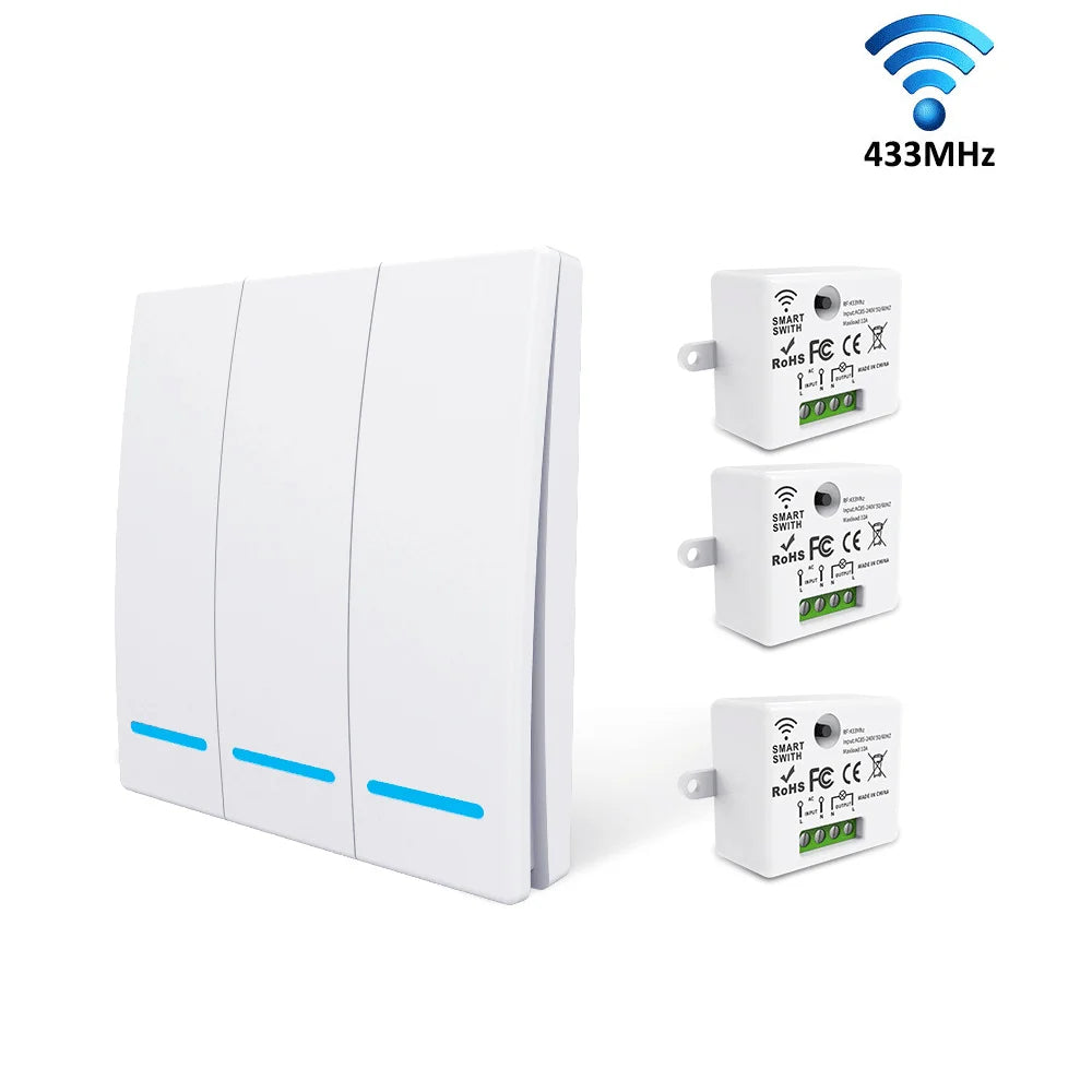 Remote control switch RF433 remote switch without wiring, can be freely attached to lighting switches, stair switches
