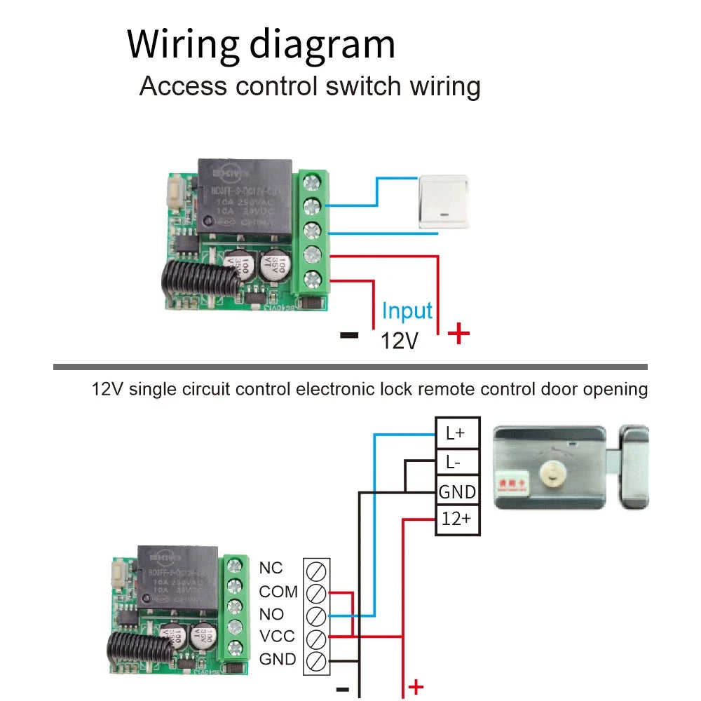 LakiSmart Universal DC 12V 1-Channel RF Relay Receiver & Remote Control Kit - 433MHz Wireless Switch - 10A Heavy Duty for Gate/Garage/DIY