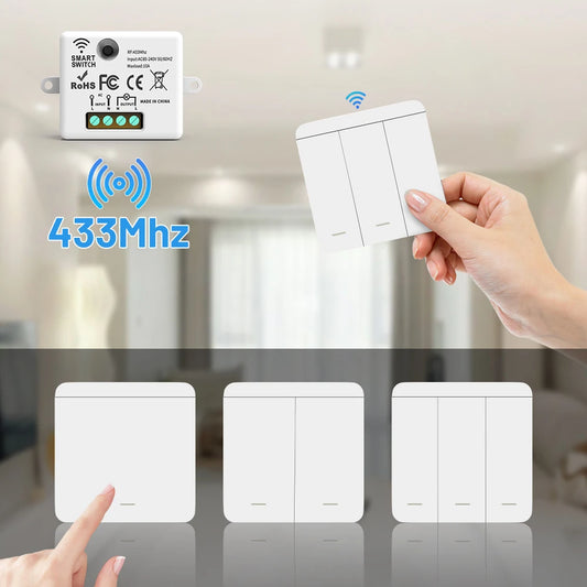 The wireless remote control RF433 switch can be modified without wiring and can be easily attached to a household controller