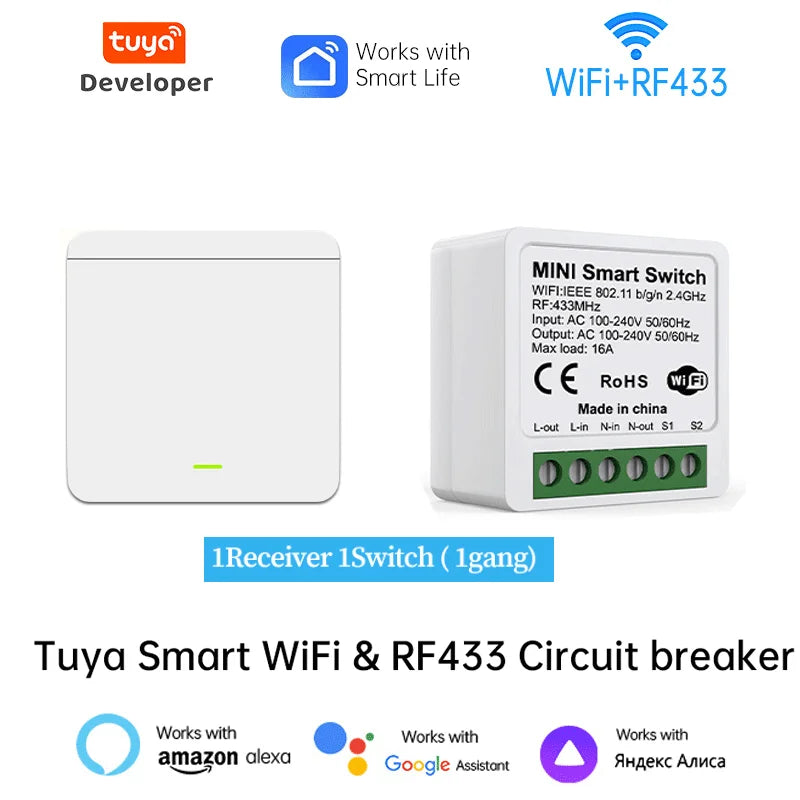 Tuya WiFi Smart Light Switch Smart Home Wireless RF 433mhz Push Button Wall Switch Via Alexa Google Home Alice Smart Life App