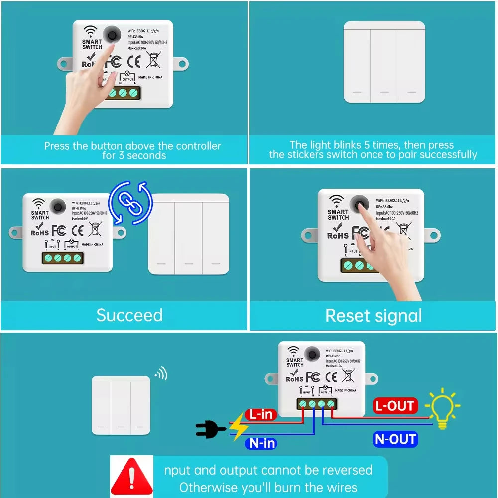 Wireless RF433 Smart Light Switch 10A Google Assistant /Yandex Alice Voice Control Wireless Remote Control switch