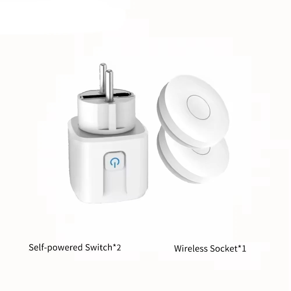 Self-powered 20m remote control smart plug and socket 16A/240V waterproof IP44 industrial-grade brass wall penetration number