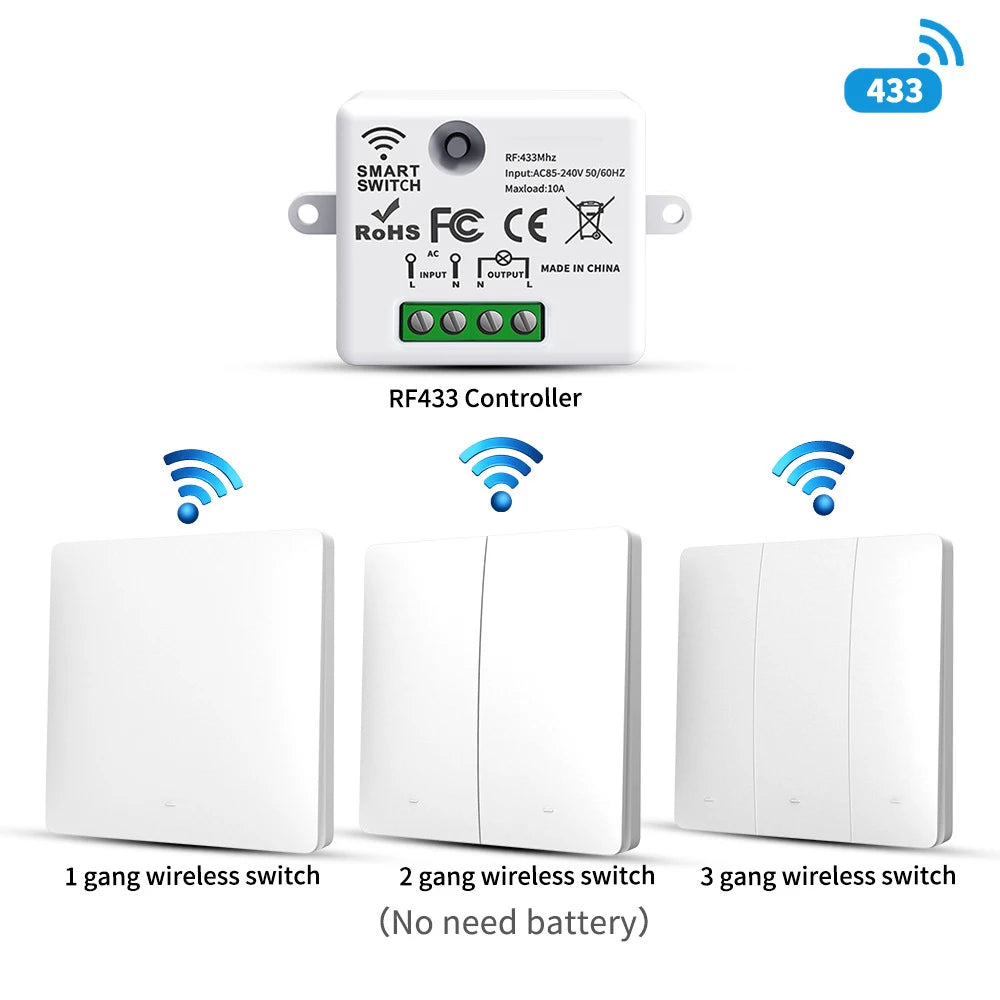 Self-powered RF433 remote control switch Kinetic energy switch can be freely attached cross-border staircase switch multi-on mul