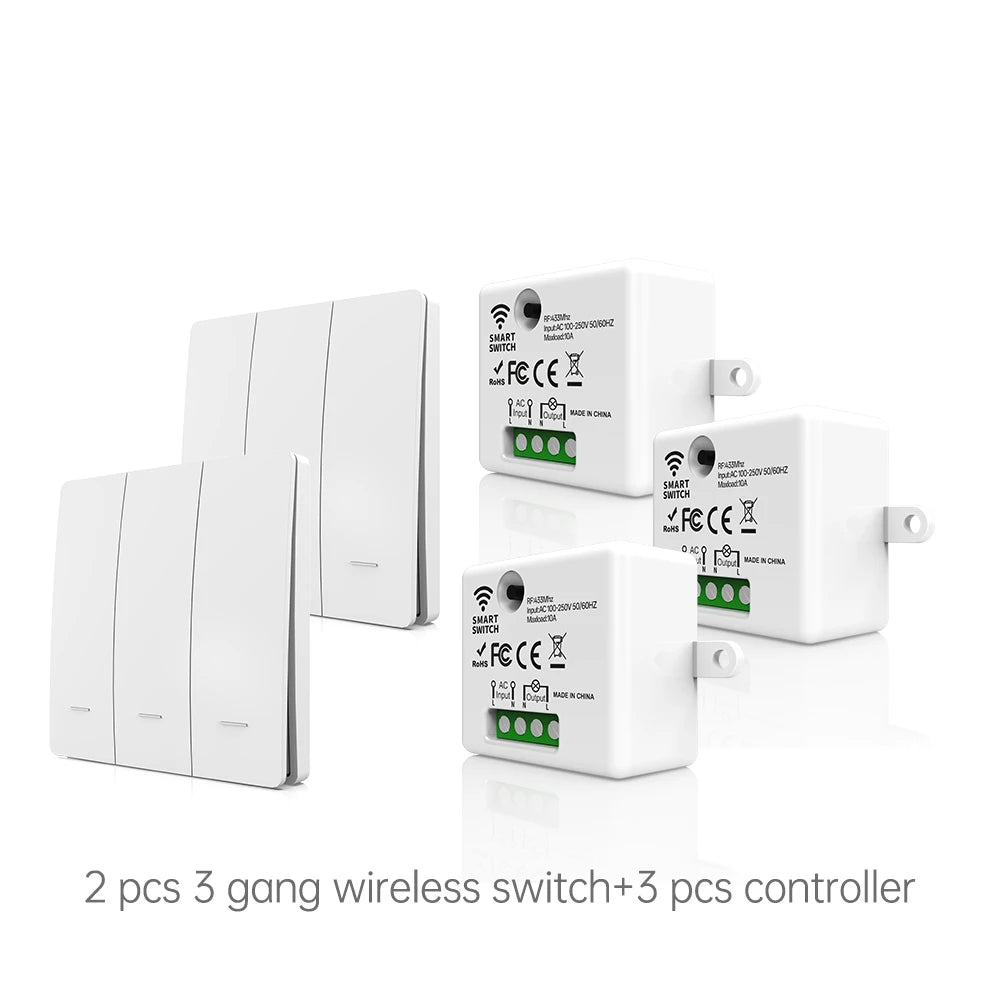 RF433 intelligent wireless switch module kit, self-powered remote AC 100-250V 10A receiver controller, lamp and electrical autom