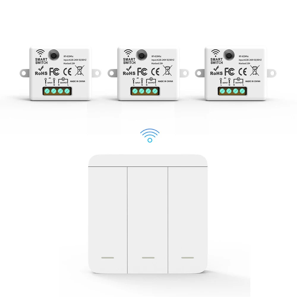 The wireless remote control RF433 switch can be modified without wiring and can be easily attached to a household controller