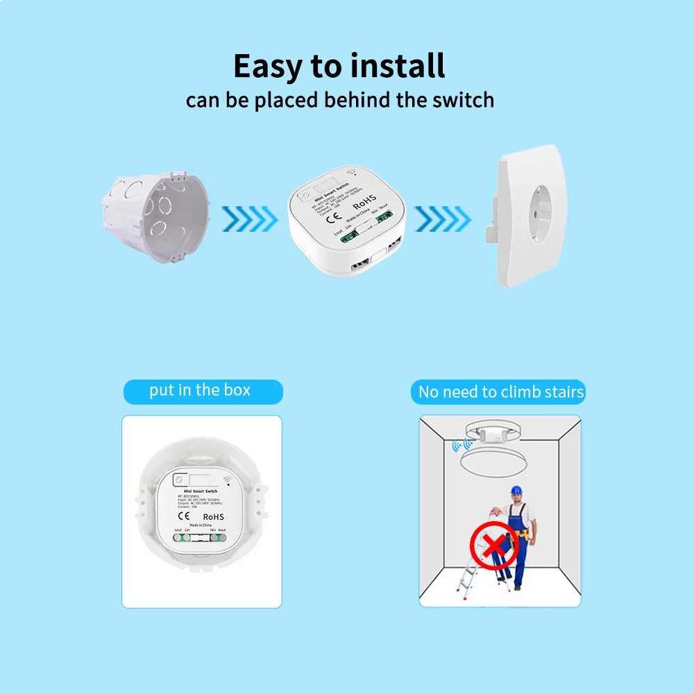 RF433 self-generating remote control switch, wireless, free-to-place, concealed, dual control
