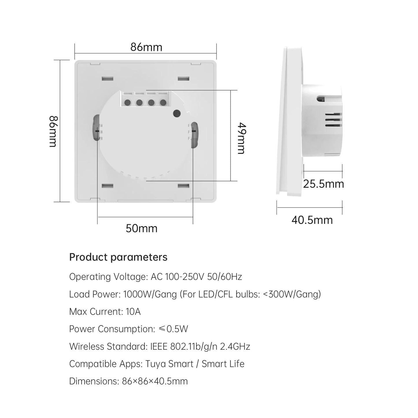 Tuya WiFi Smart 86-type wall-mounted switch with 8 buttons, single hot wire, remote control available, voice-controlled