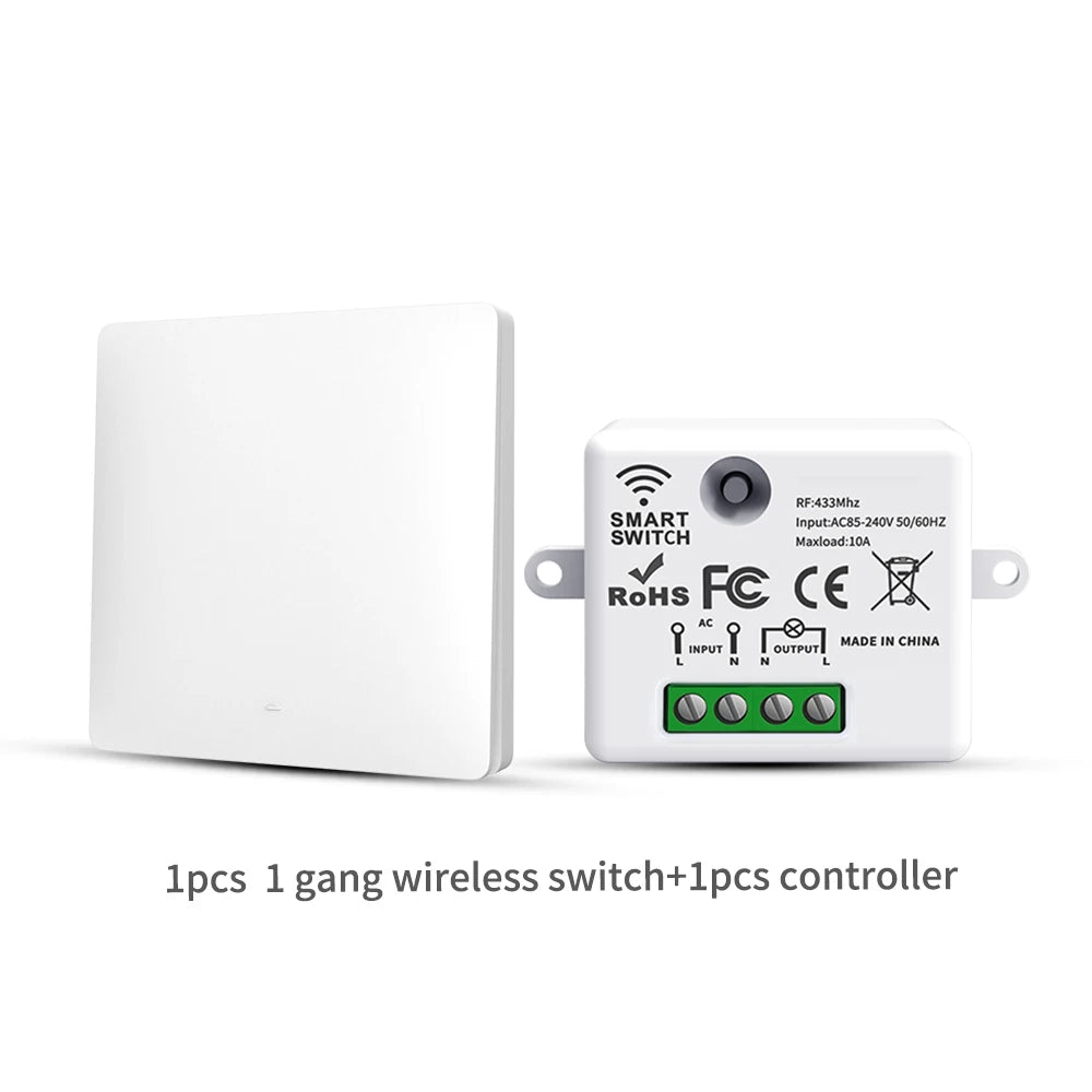SIXWGH 433MHz Smart Wireless Switch 10A/AC100-240V Waterproof/No Wiring Installation Smart Remote Control Home