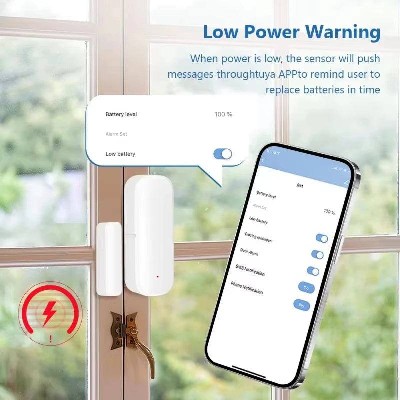 Tuya ZigBee or WiFi Door Window Sensor Wireless Magnetic Alarm Detector Home Security Anti-Theft APP Control Works with Alexa Go
