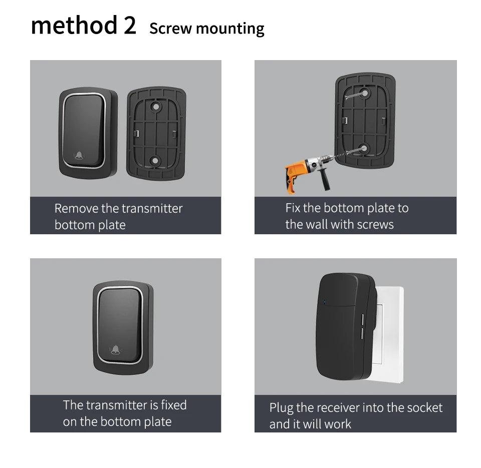 LakiSmart Pro Self-Powered Wireless Doorbell Kit - Kinetic Energy (No Battery Required) - IP44 Waterproof - 150M Range