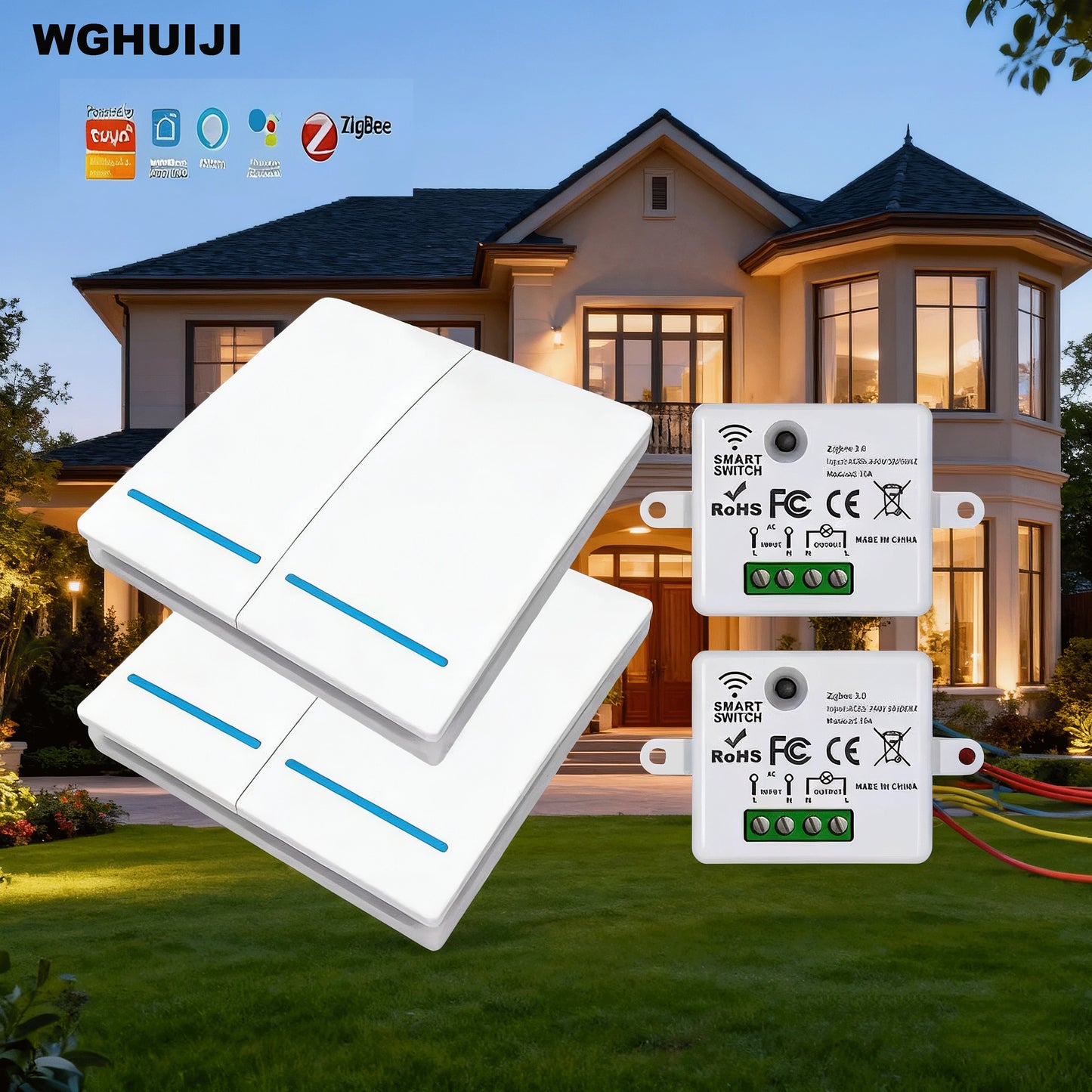 Zigbee Smart Switch Kit 1, 2, 3 sets with wireless touch remote control and Alexa Google Assistant voice command