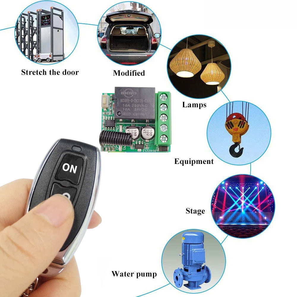 LakiSmart Universal DC 12V 1-Channel RF Relay Receiver & Remote Control Kit - 433MHz Wireless Switch - 10A Heavy Duty for Gate/Garage/DIY