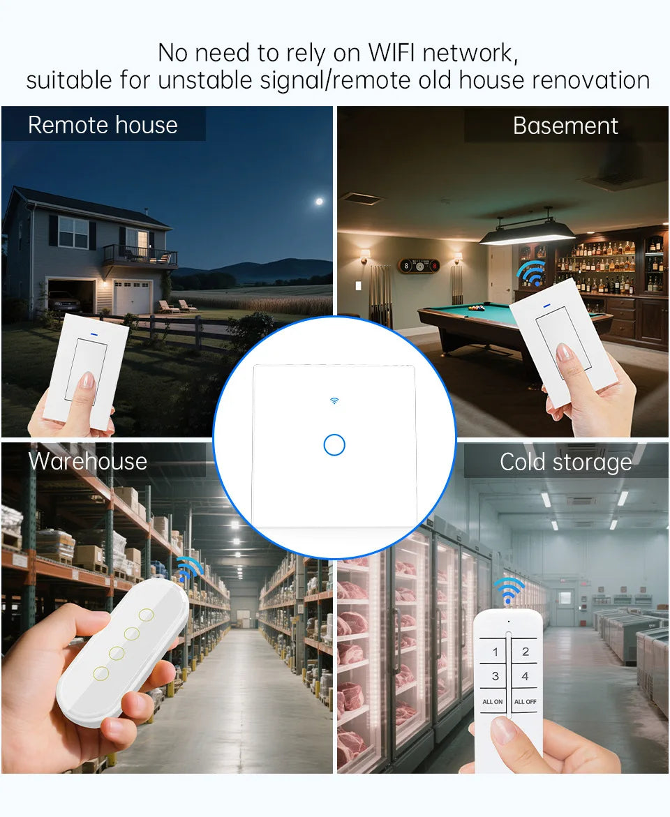 TUYA WiFi RF433 Wall Touch Switch - Suitable for EU lamps. Compatible with Alexa and Google Home. Remote 1/2/3/4 sockets.
