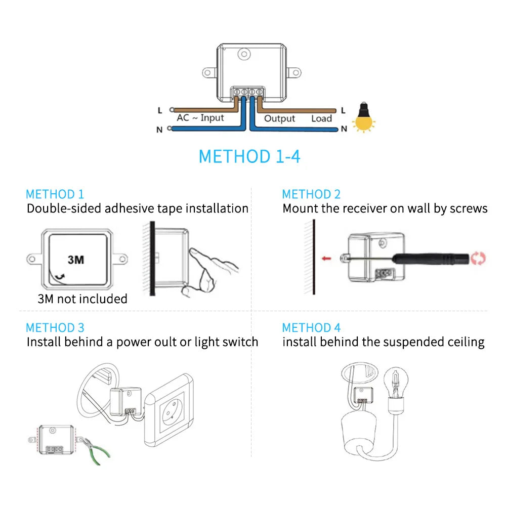 Remote control switch RF433 remote switch without wiring, can be freely attached to lighting switches, stair switches