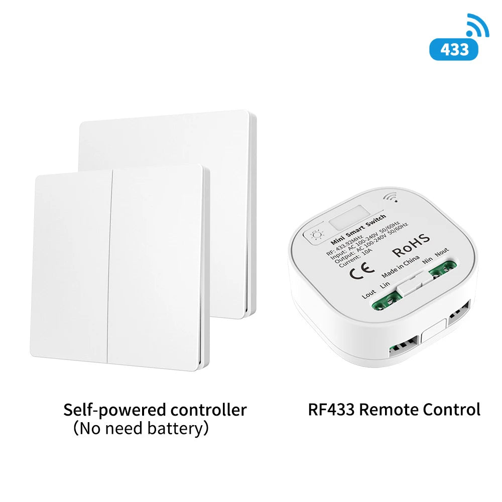 RF433 self-generating remote control switch, wireless, free-to-place, concealed, dual control