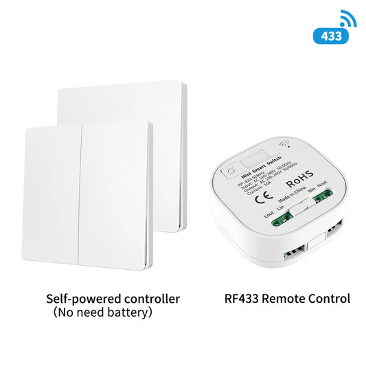 RF433 self-generating remote control switch, wireless, free-to-place, concealed, dual control