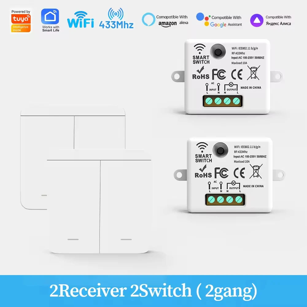 Wireless RF433 Smart Light Switch 10A Google Assistant /Yandex Alice Voice Control Wireless Remote Control switch