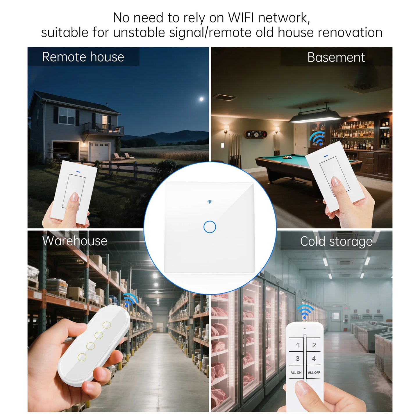 TUYA WiFi RF433 Wall Touch Switch - Suitable for EU lamps. Compatible with Alexa and Google Home. Remote 1/2/3/4 sockets.