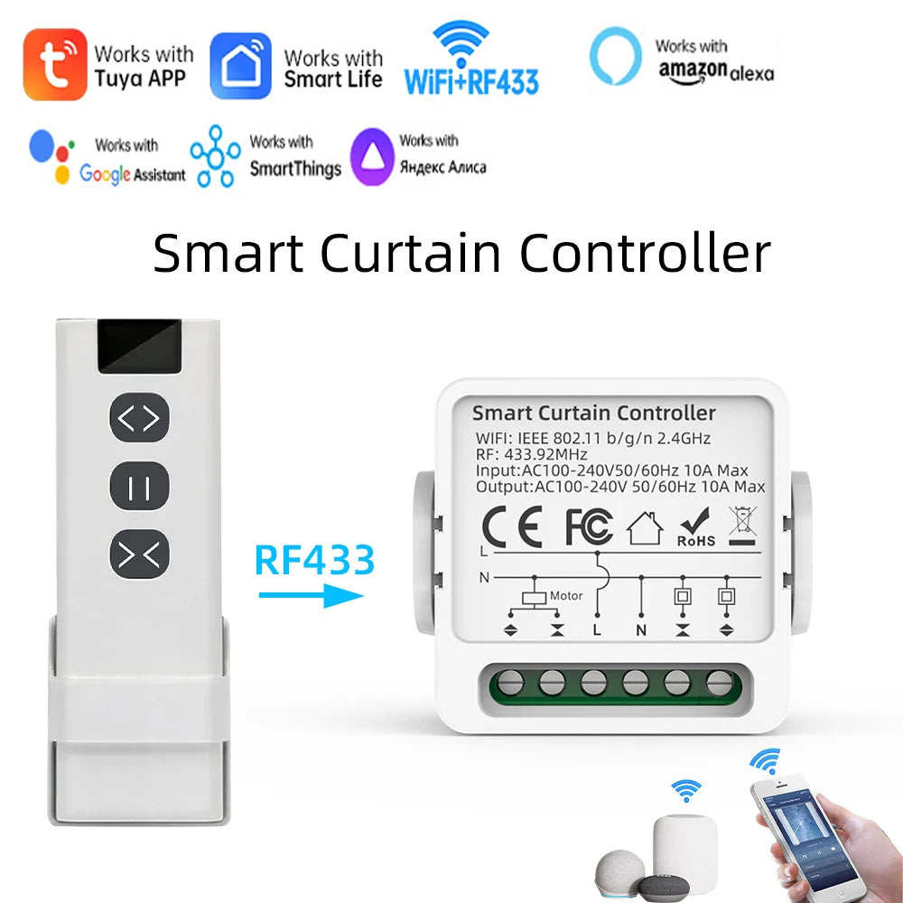 LakiSmart Pro WiFi+RF433 Smart Curtain Module for Roller Shutter & Blinds