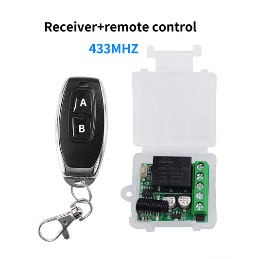 LakiSmart Universal DC 12V 1-Channel RF Relay Receiver & Remote Control Kit - 433MHz Wireless Switch - 10A Heavy Duty for Gate/Garage/DIY