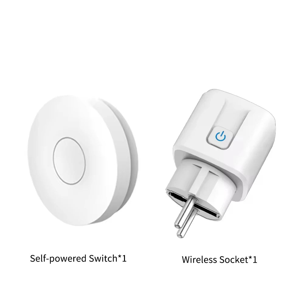 Self-powered 20m remote control smart plug and socket 16A/240V waterproof IP44 industrial-grade brass wall penetration number