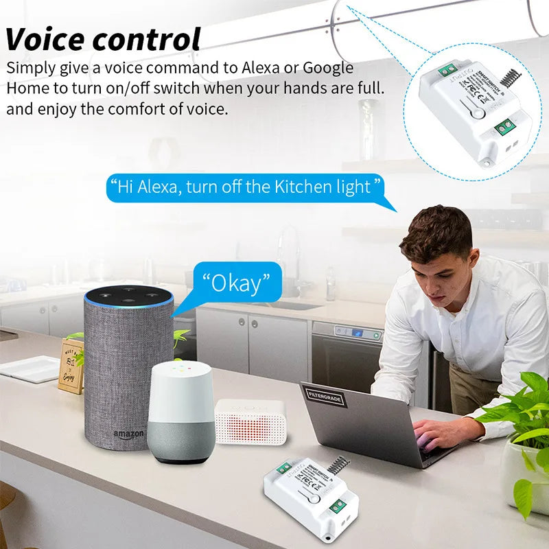 TUYA WiFi+RF433 Smart Switch Wireless Remote Control Switch On/Off Device Can Be Easily Attached to Remote Alexa