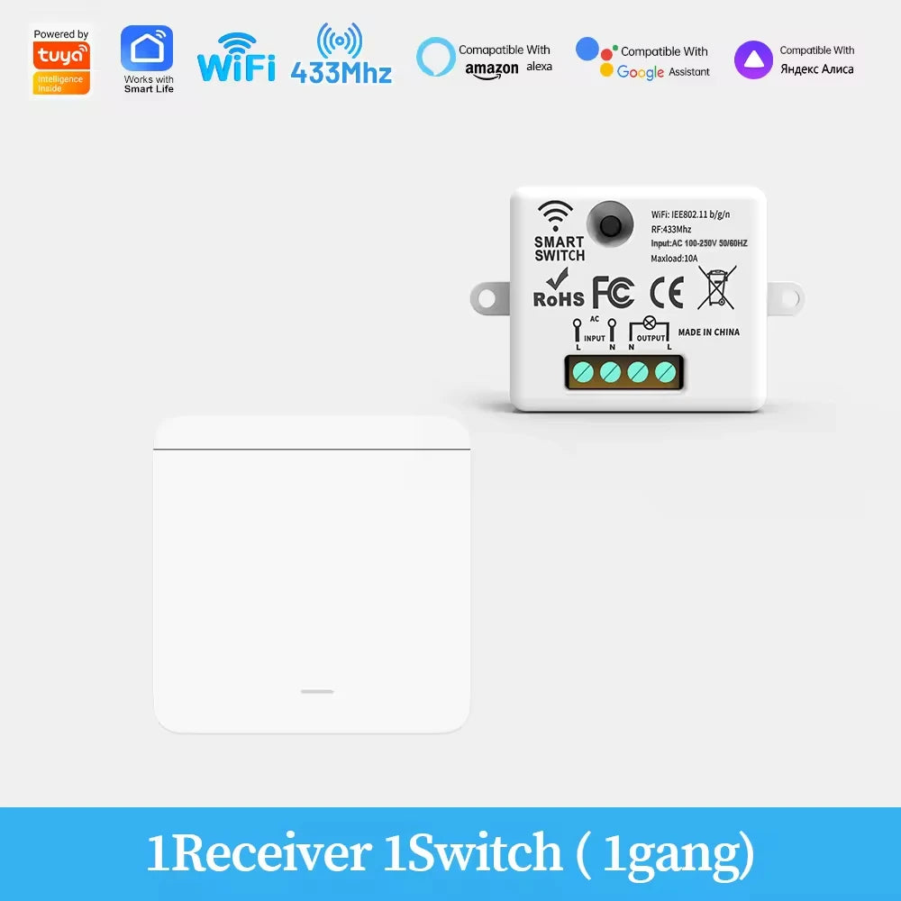 Wireless RF433 Smart Light Switch 10A Google Assistant /Yandex Alice Voice Control Wireless Remote Control switch