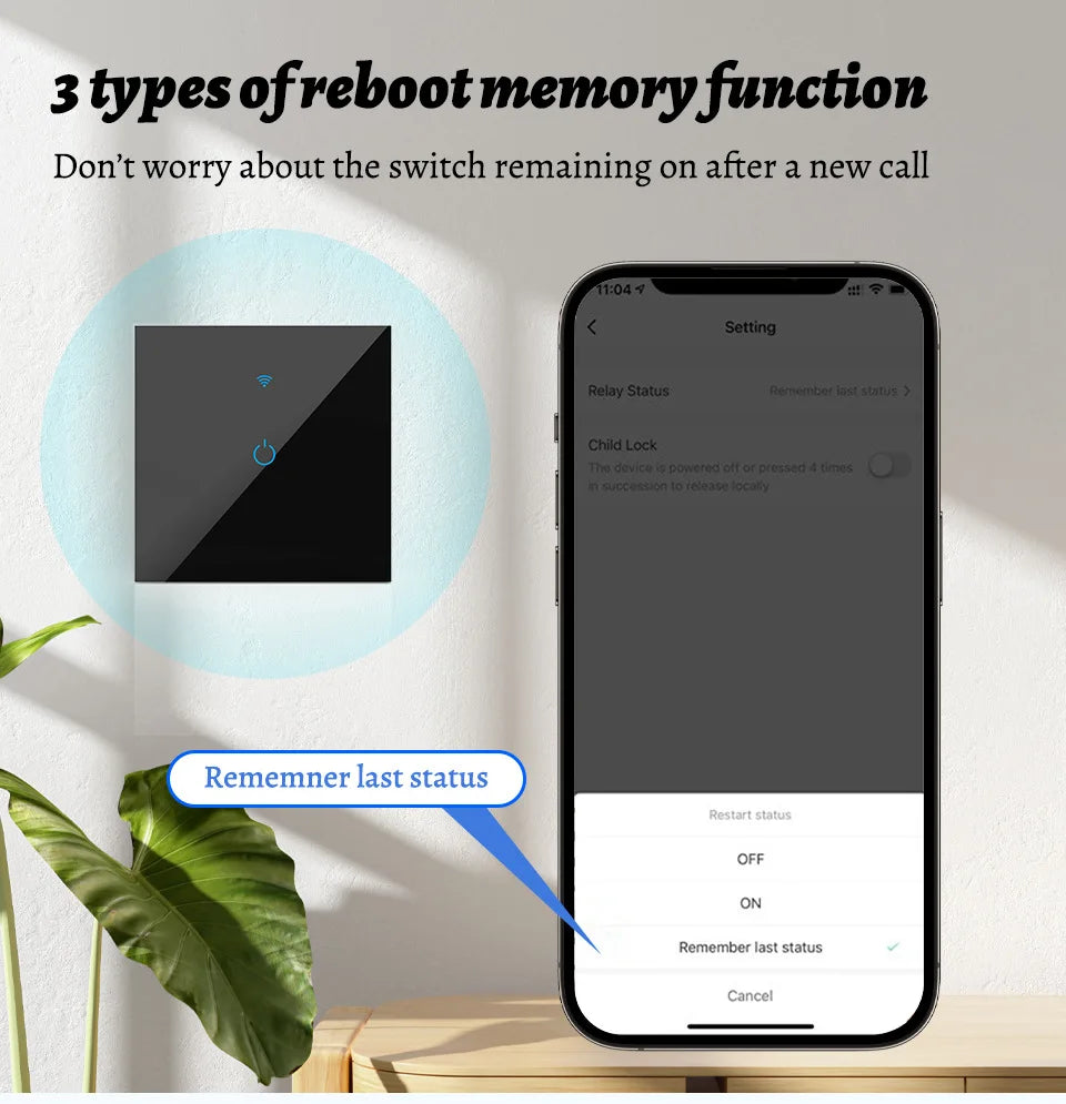 Tuya EU Smart WIFI Touch Switch with Alexa Voice Control for Wall-mounted WiFi Smart Switch with Single Hot Wire