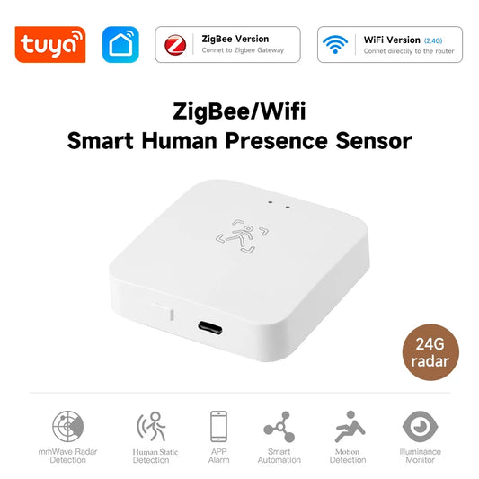 Tuya Zigbee Smart WiFi Human Presence Sensor Battery Model 24G millimeter-wave app linkage for light on and off