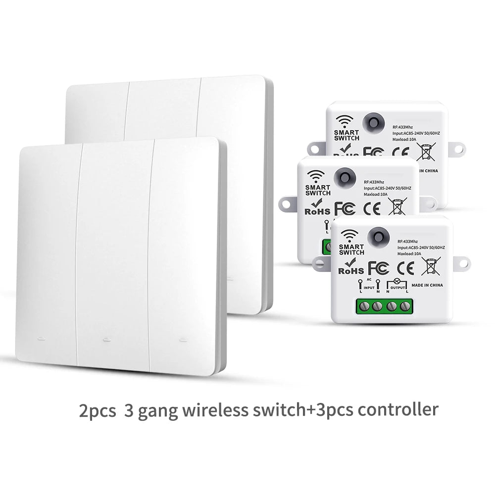 SIXWGH 433MHz Smart Wireless Switch 10A/AC100-240V Waterproof/No Wiring Installation Smart Remote Control Home