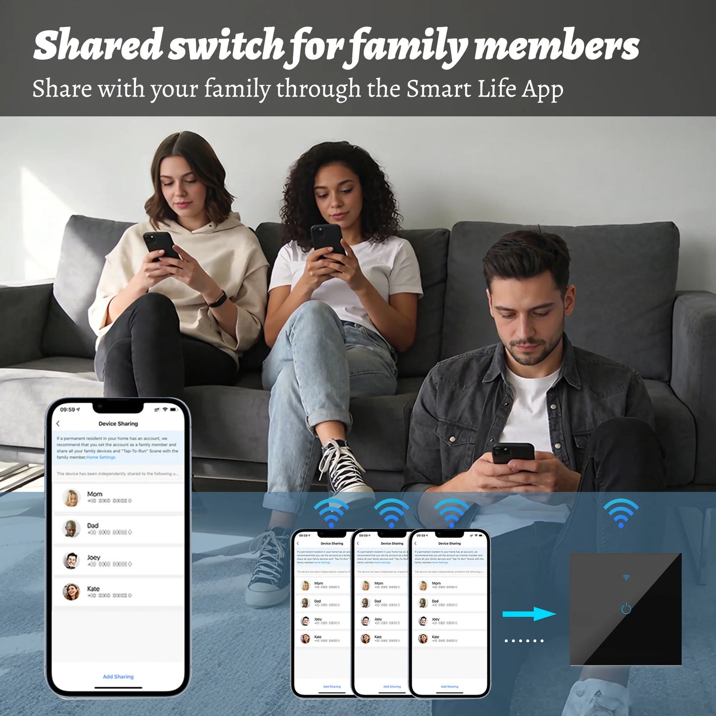 Tuya EU Smart WIFI Touch Switch with Alexa Voice Control for Wall-mounted WiFi Smart Switch with Single Hot Wire