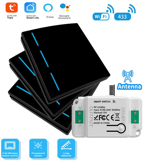 TUYA WiFi+RF433 Smart Switch Wireless Remote Control Switch On/Off Device Can Be Easily Attached to Remote Alexa