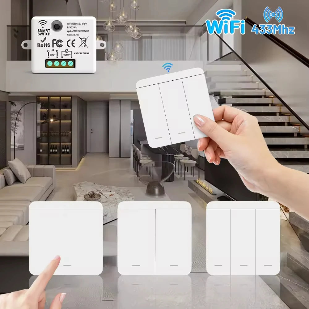 Wireless RF433 Smart Light Switch 10A Google Assistant /Yandex Alice Voice Control Wireless Remote Control switch
