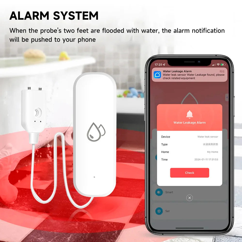 Tuya Smart WIFI Zigbee Water Leakage Sensor Alarm Water Detector Flood Leakage Sensor APP Remote Control Security Alarm System