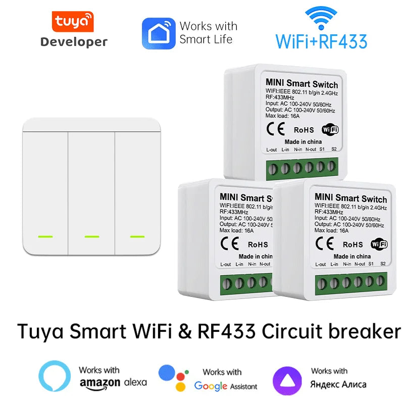 Tuya WiFi Smart Light Switch Smart Home Wireless RF 433mhz Push Button Wall Switch Via Alexa Google Home Alice Smart Life App